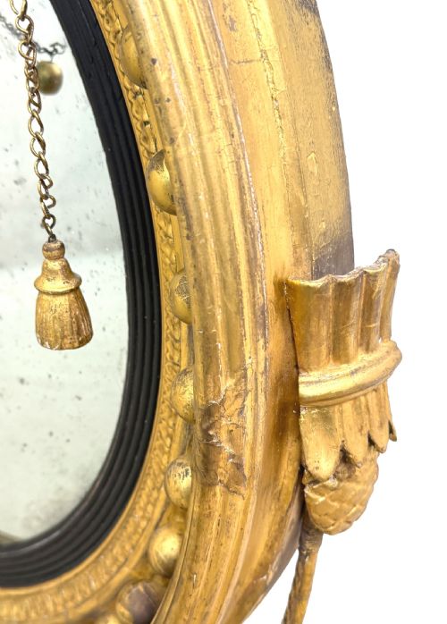 LARGE 19TH CENTURY REGENCY GILTWOOD CONVEX MIRROR - ADDITIONAL PHOTO 4