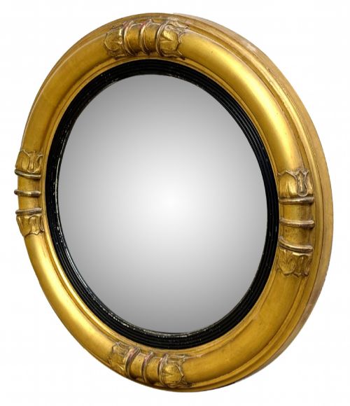 SMALL MID 19TH CENTURY GILTWOOD CIRCULAR CONVEX MIRROR
