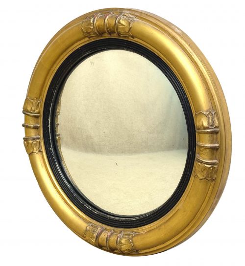 SMALL MID 19TH CENTURY GILTWOOD CIRCULAR CONVEX MIRROR - ADDITIONAL PHOTO 1