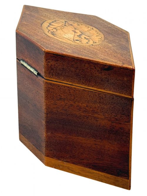 GEORGIAN HEXAGONAL SHAPED MAHOGANY TEA CADDY 18TH CENTURY - ADDITIONAL PHOTO 5