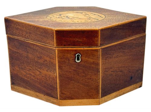 GEORGIAN HEXAGONAL SHAPED MAHOGANY TEA CADDY 18TH CENTURY - ADDITIONAL PHOTO 9