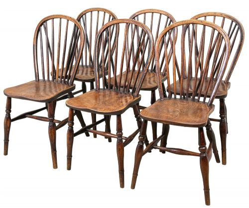 SET OF 6 19TH CENTURY KITCHEN FARMHOUSE DINING CHAIRS