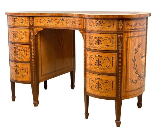 LATE 19TH CENTURY SATINWOOD KIDNEY SHAPED DESK BY EDWARDS ROBERTS