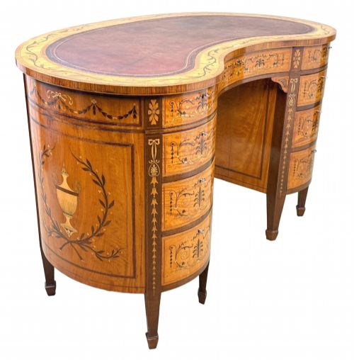 LATE 19TH CENTURY SATINWOOD KIDNEY SHAPED DESK BY EDWARDS ROBERTS - ADDITIONAL PHOTO 2