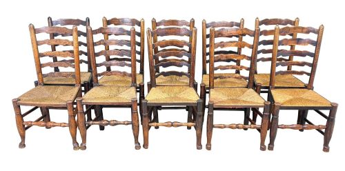 SET OF 10 GEORGIAN LADDERBACK FARMHOUSE KITCHEN DINING CHAIRS EARLY 19TH CENTURY