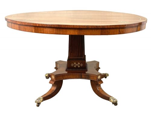 SMALL REGENCY ROSEWOOD BRASS INLAID CIRCULAR CENTRE TABLE