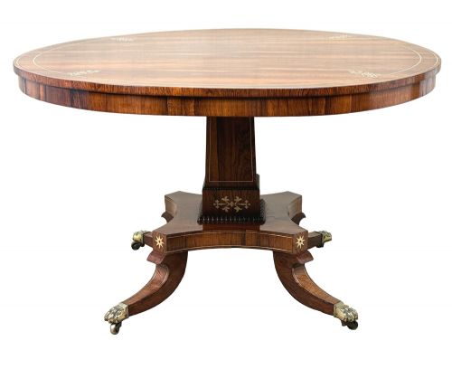SMALL REGENCY ROSEWOOD BRASS INLAID CIRCULAR CENTRE TABLE - ADDITIONAL PHOTO 12
