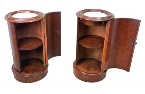 MATCHED PAIR OF 19TH CENTURY MAHOGANY CYLINDRICAL BEDSIDE NIGHT TABLES - ADDITIONAL PHOTO 3
