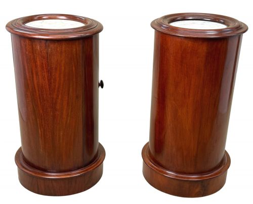 MATCHED PAIR OF 19TH CENTURY MAHOGANY CYLINDRICAL BEDSIDE NIGHT TABLES - ADDITIONAL PHOTO 4