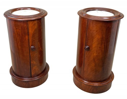MATCHED PAIR OF 19TH CENTURY MAHOGANY CYLINDRICAL BEDSIDE NIGHT TABLES - ADDITIONAL PHOTO 8