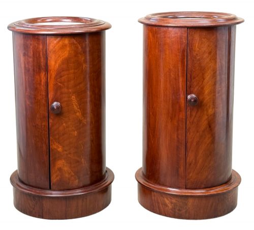 MATCHED PAIR OF 19TH CENTURY MAHOGANY CYLINDRICAL BEDSIDE NIGHT TABLES - ADDITIONAL PHOTO 11
