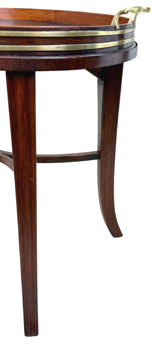 GEORGIAN MAHOGANY OVAL TRAY ON STAND WITH BRASS BOUND DECORATION - ADDITIONAL PHOTO 3