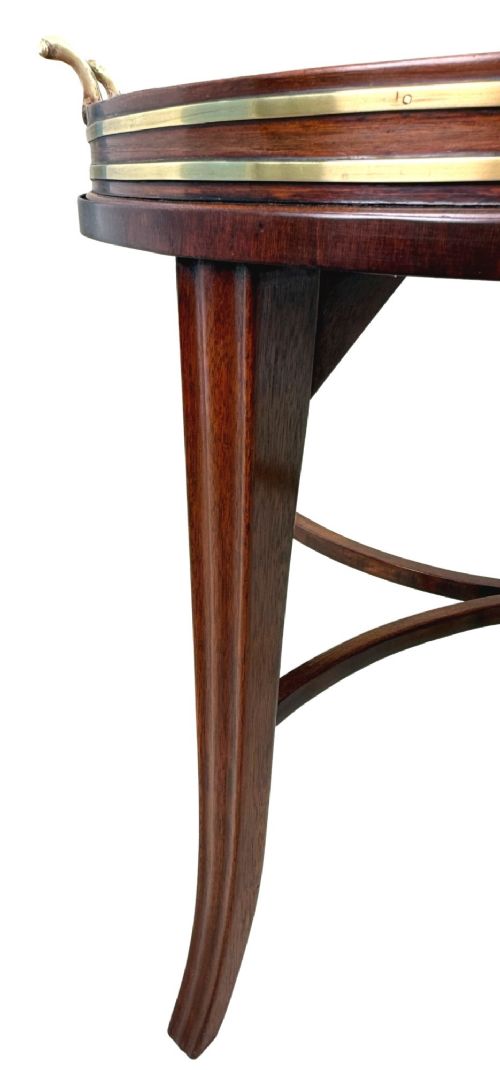 GEORGIAN MAHOGANY OVAL TRAY ON STAND WITH BRASS BOUND DECORATION - ADDITIONAL PHOTO 5