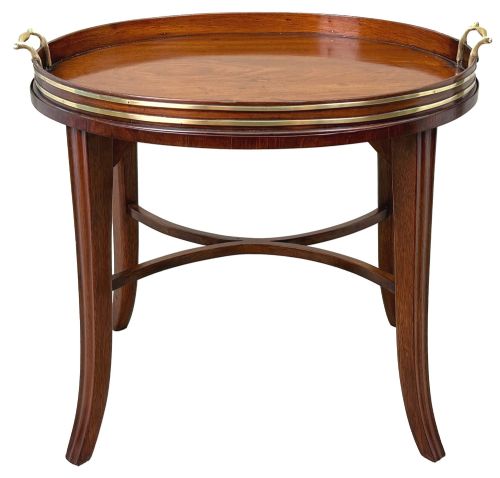 GEORGIAN MAHOGANY OVAL TRAY ON STAND WITH BRASS BOUND DECORATION - ADDITIONAL PHOTO 8