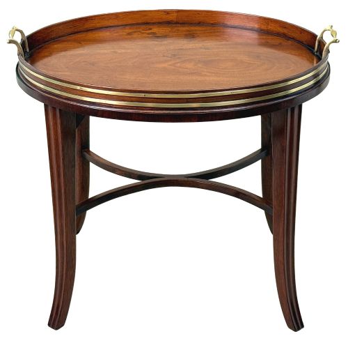 GEORGIAN MAHOGANY OVAL TRAY ON STAND WITH BRASS BOUND DECORATION - ADDITIONAL PHOTO 11