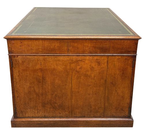 fig 2. An 18th-century Georgian mahogany partners desk featuring three top frieze drawers and twin pedestal cupboards set on a plinth base.