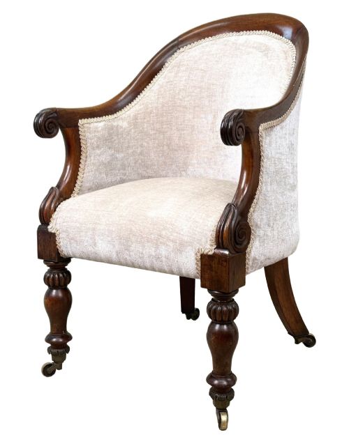 19th Century Rosewood Tub Library Armchair, English Regency Period
