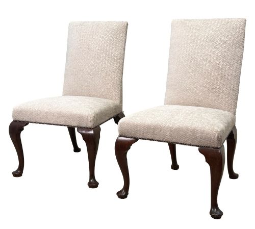 Rare Pair of Early 18th Century Walnut & Upholstered Georgian Side Chairs