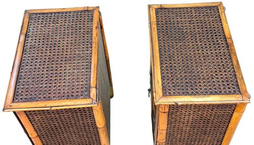 fig 3. A pair of late nineteenth-century miniature bamboo tabletop cupboards featuring woven cane panels and central circular bamboo slat detail on the twin doors.