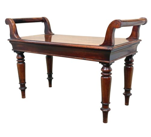 Mid 19th Century Mahogany Window Seat Hall Bench, Early Victorian