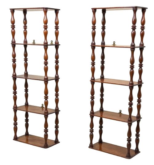 Extremely Rare Pair of Tall Mid 19th Century Mahogany Wall Hanging Shelves