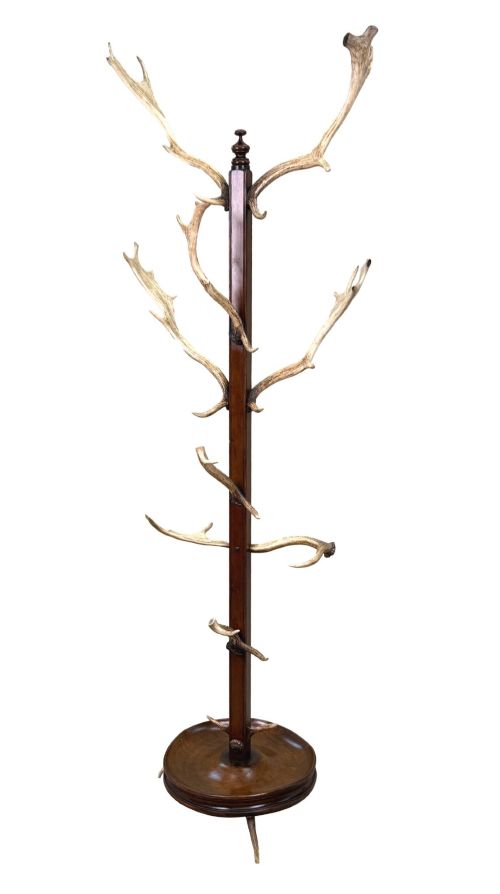19th Century Walnut & Antler Hat & Coat Hall Stand