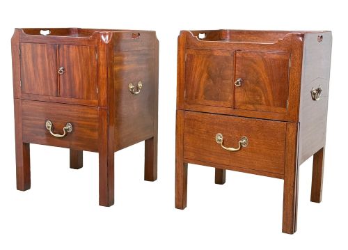 Matched Pair of Georgian Mahogany Bedside Night Tables