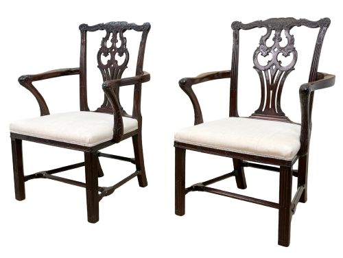 Fine Pair Of 18th Century Chippendale Period Mahogany Carver Armchairs