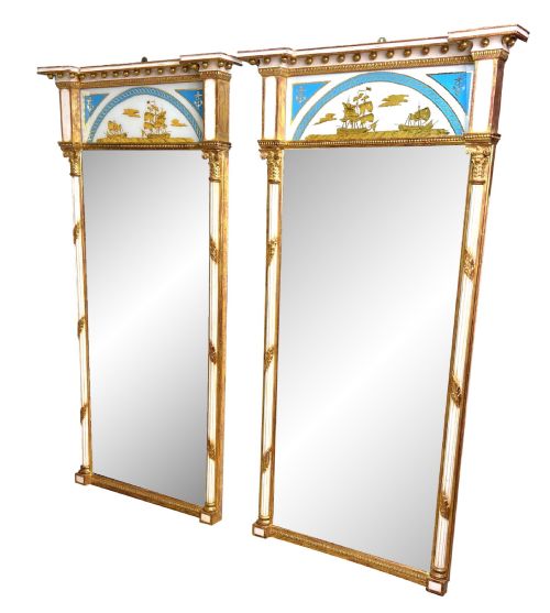 Pair of Early 19th Century Painted & Gilded Pier Mirrors