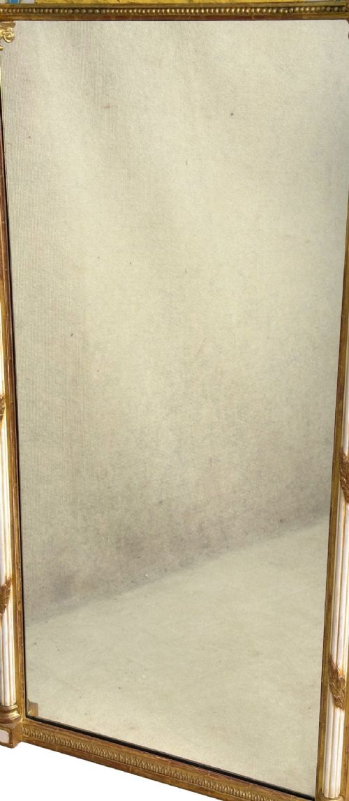 fig 3. A pair of tall early 19th-century Regency pier mirrors featuring gilded pilasters, breakfront cornices, and upper painted panels depicting maritime sailing vessels.
