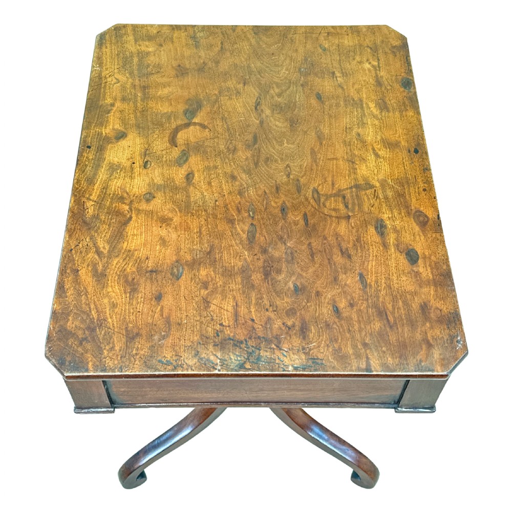 A Georgian mahogany side table featuring a rectangular top with a single drawer, supported by a central turned pedestal stem and a tripod base. View IV