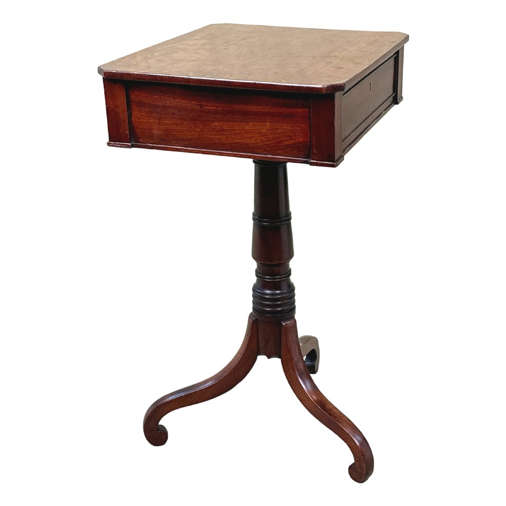 A Georgian mahogany side table featuring a rectangular top with a single drawer, supported by a central turned pedestal stem and a tripod base. View VIII