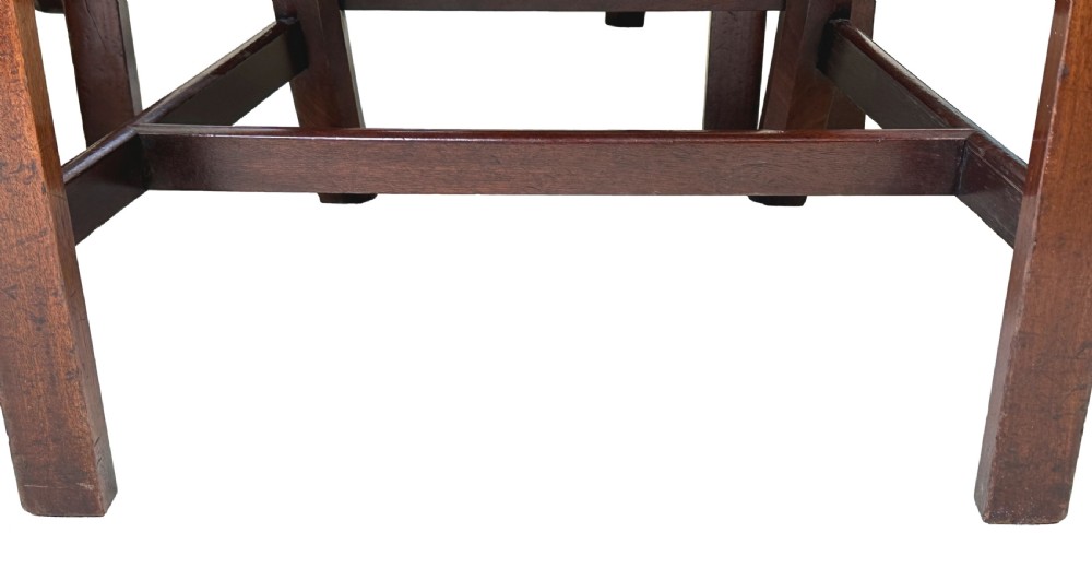 A set of six Chippendale period mahogany dining chairs with vertical slat splat backs, straight legs, and red textured upholstered seats. View IX