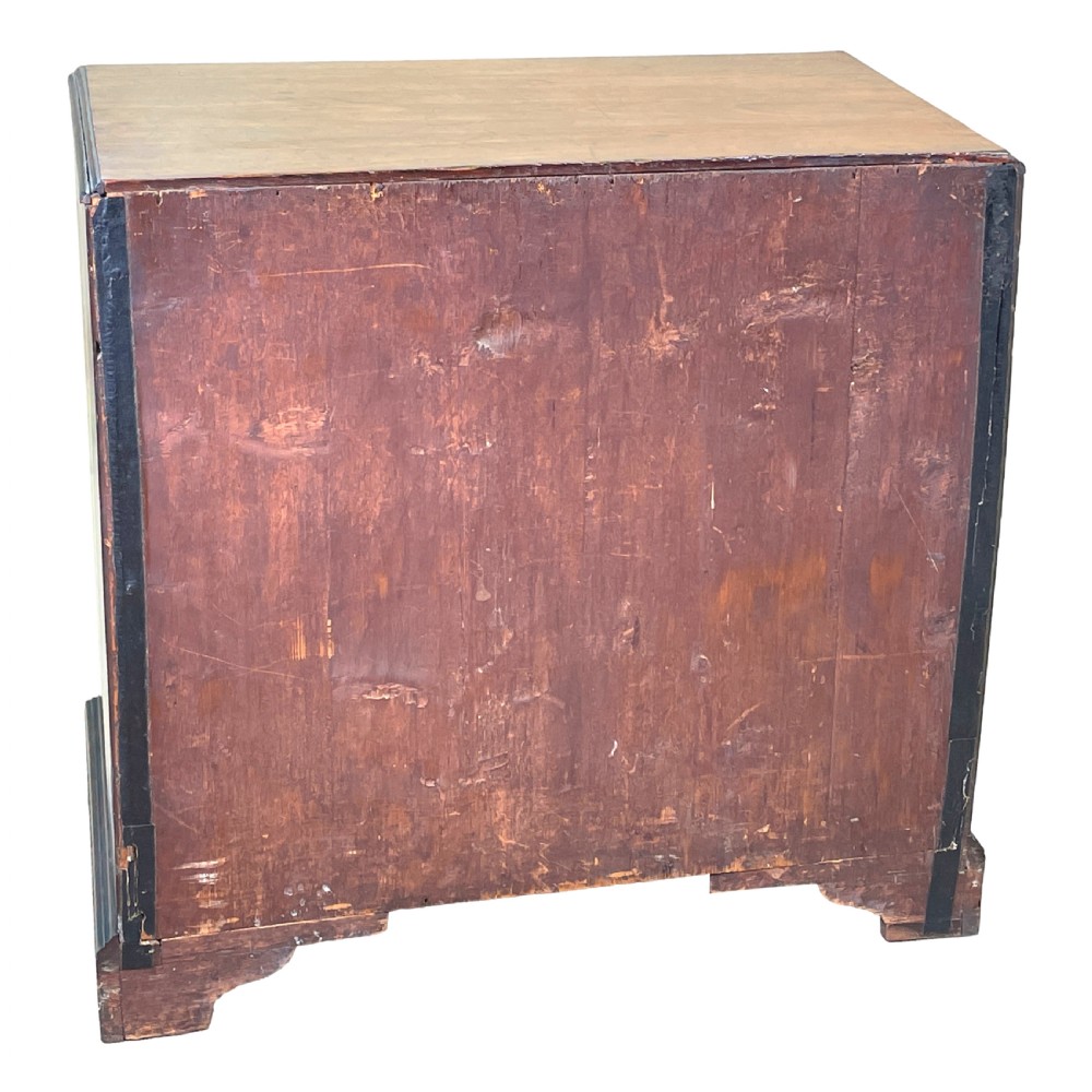An 18th-century Georgian mahogany chest of drawers featuring four graduated drawers with brass swan-neck handles, escutcheons, and bracket feet. View IX