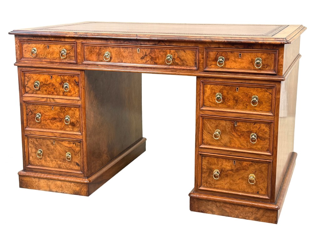 Fine Quality 19th Century Burr Walnut Pedestal Desk View II
