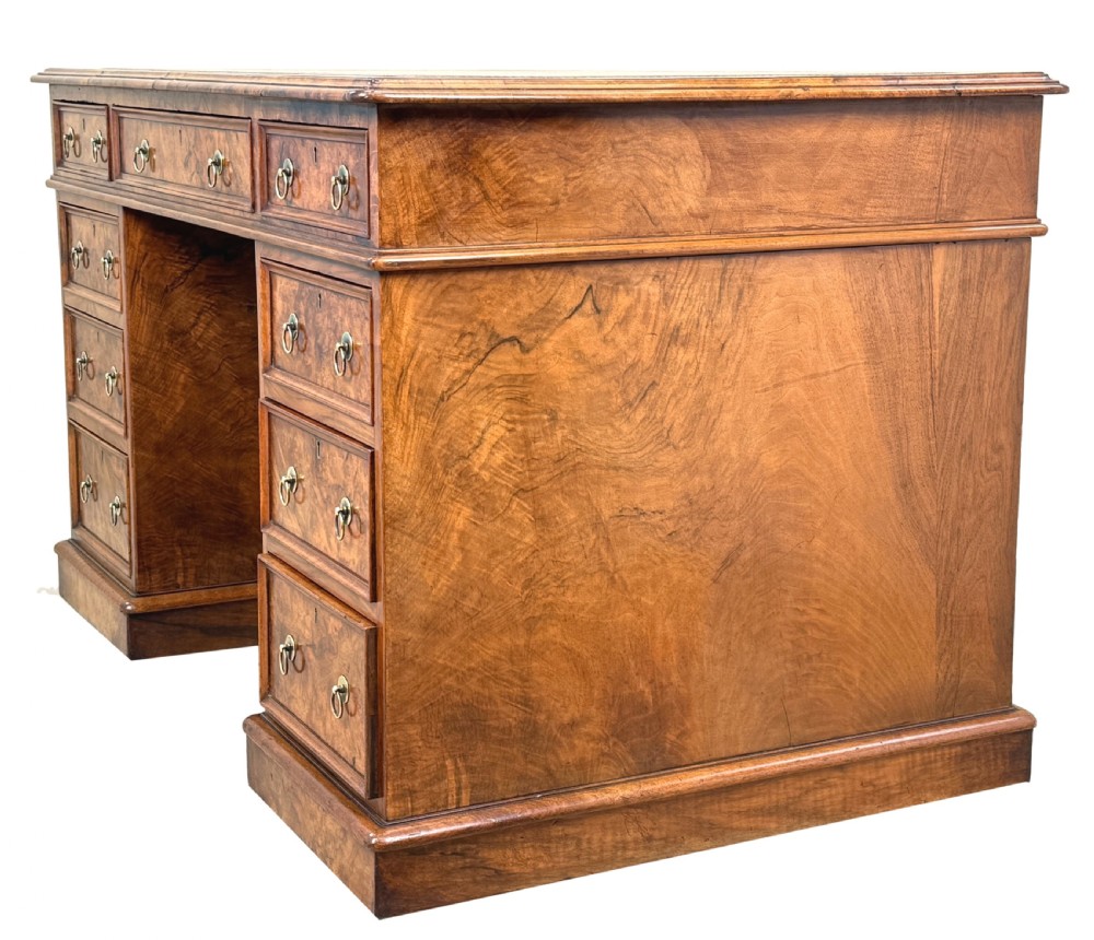 Fine Quality 19th Century Burr Walnut Pedestal Desk View III
