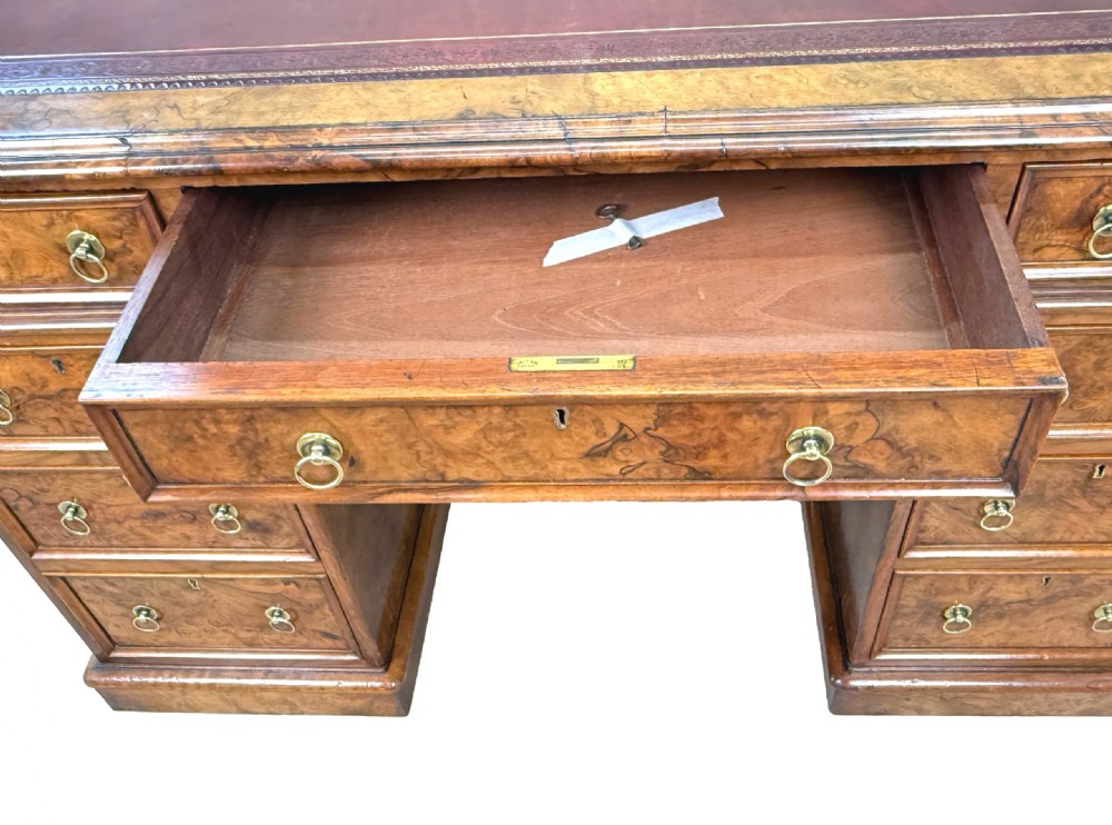 Fine Quality 19th Century Burr Walnut Pedestal Desk View XI