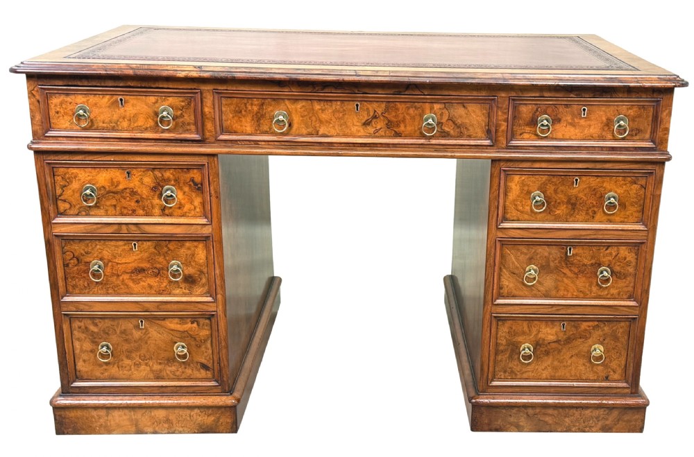 Fine Quality 19th Century Burr Walnut Pedestal Desk View XV