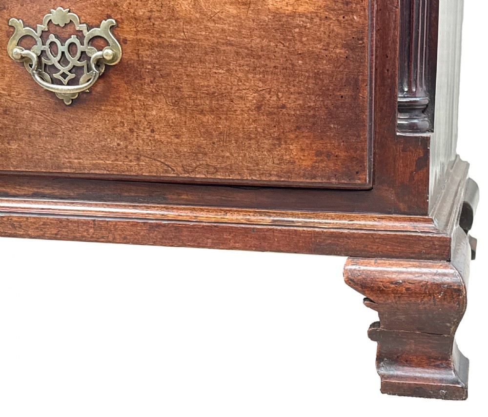 An 18th-century Chippendale mahogany tallboy chest-on-chest featuring Greek key fretwork moulding, brass handles, and bracket feet. View XI