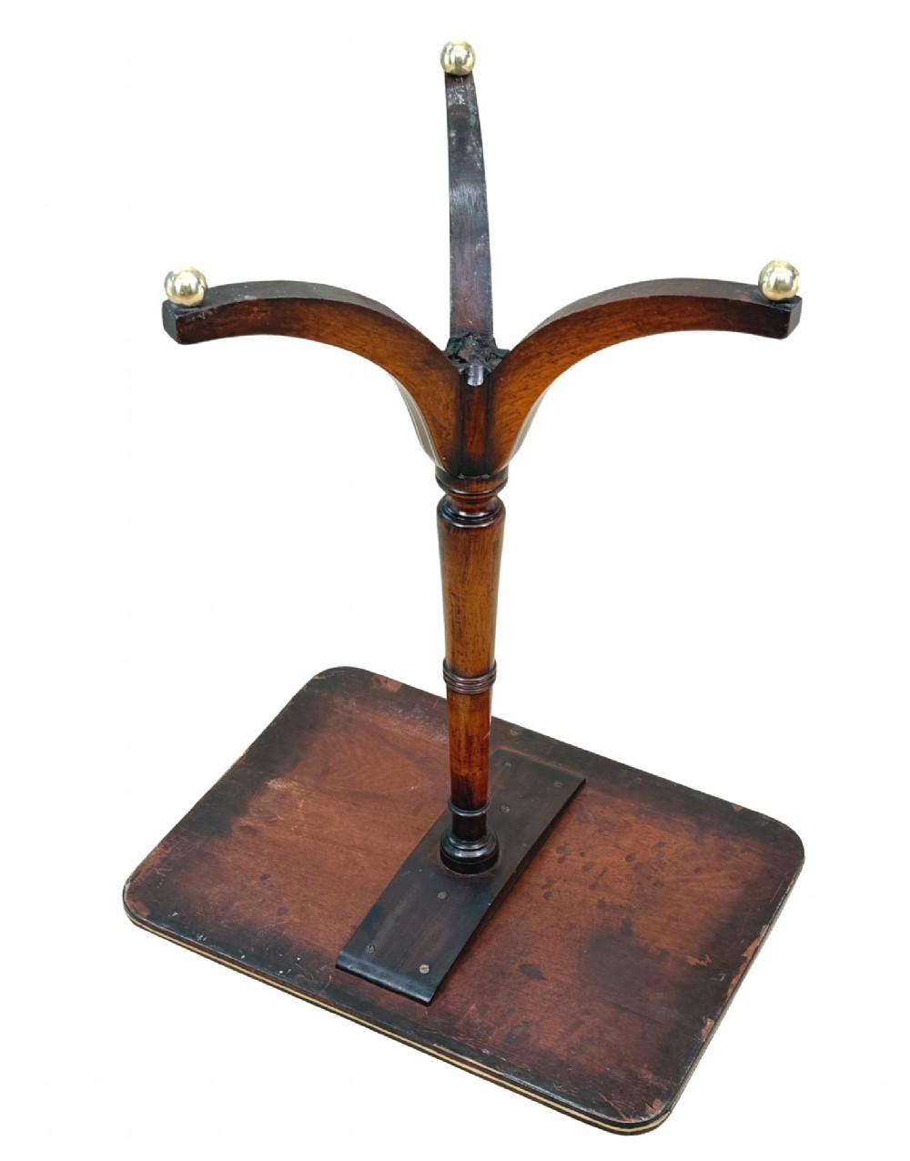 A nineteenth-century Regency rosewood occasional table featuring a rectangular top with rounded corners, fine brass inlay stringing, a turned central column, and a tripod base resting on brass feet. View XI