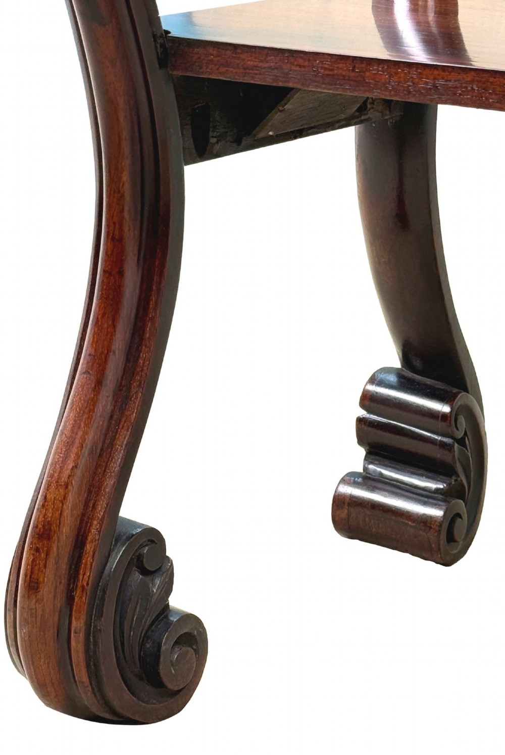 A mid-19th century three-tier rosewood standing buffet unit featuring curved leg supports and carved scroll details. View XII