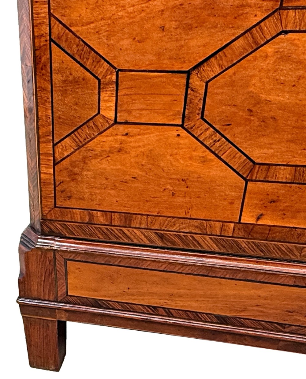 An 18th-century George II satinwood and kingwood parquetry box cellarette with brass carrying handles on square legs. View III