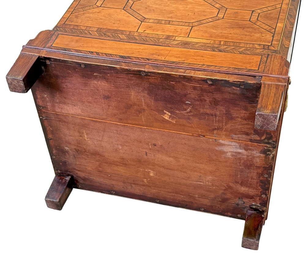 An 18th-century George II satinwood and kingwood parquetry box cellarette with brass carrying handles on square legs. View XIII