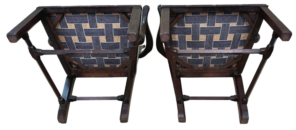A pair of 18th-century Chippendale mahogany carver armchairs featuring intricately carved pierced back splats, curved arms, and neutral upholstered drop-in seats. View XI
