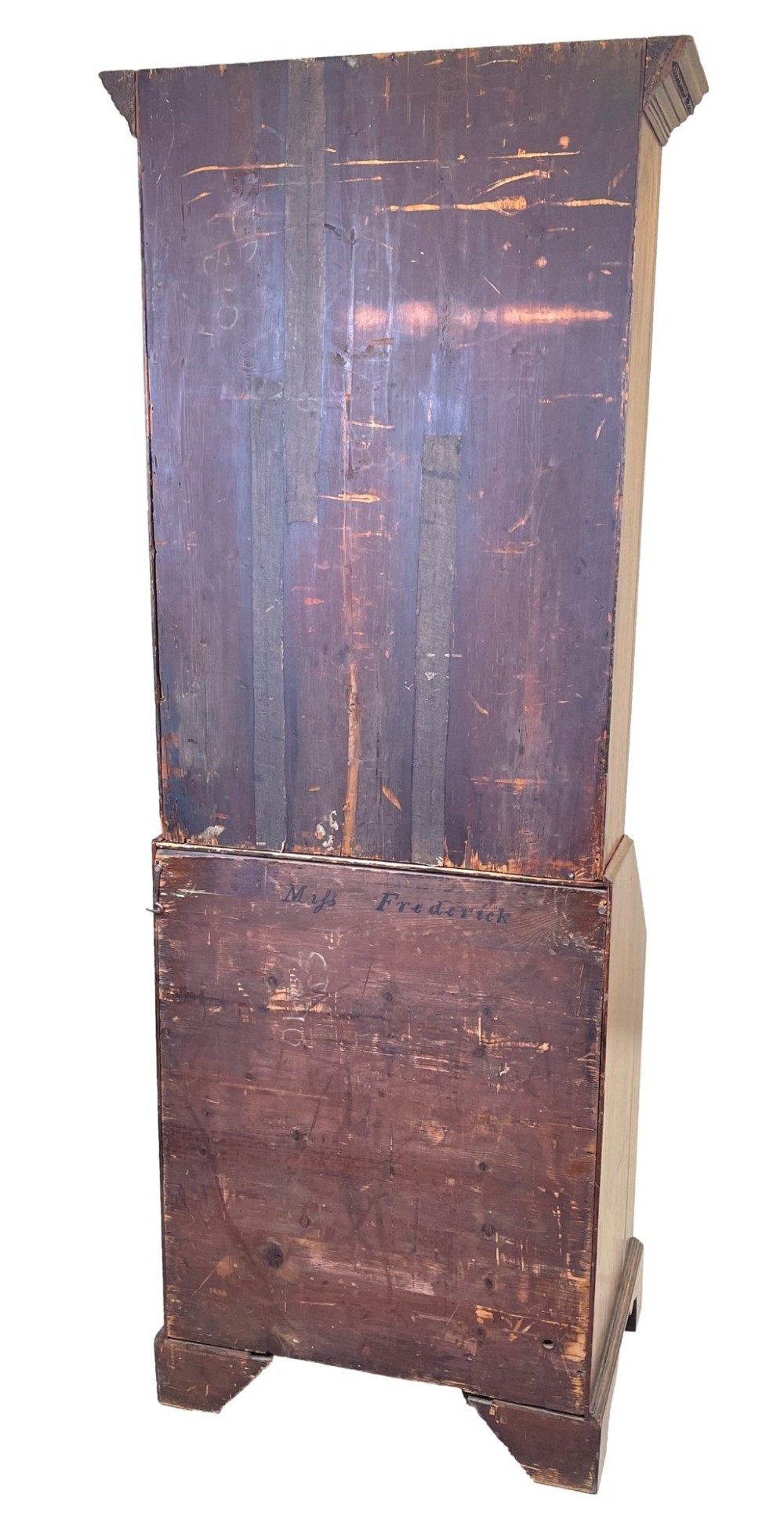 A Georgian mahogany bureau bookcase featuring an upper mirrored cabinet door above a slant-front desk and three lower drawers. View VI