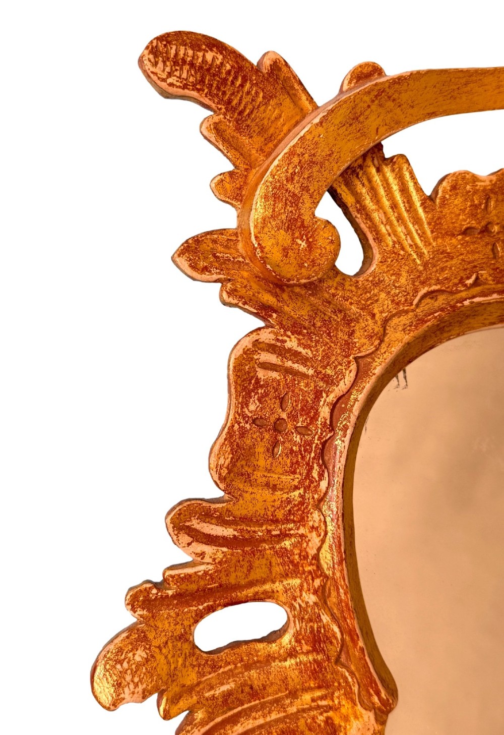 A pair of 18th-century Chippendale style giltwood wall mirrors featuring carved Rococo scroll frames topped with bird crests. View VIII