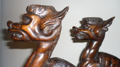 18th Century Gothic Carved Walnut Griffins Gargoyles