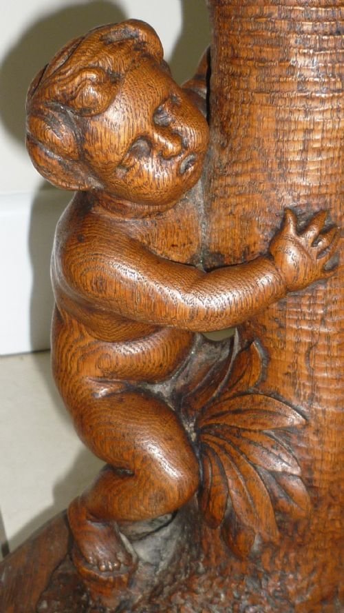 Carved Oak Victorian Black Forest Cherub Table