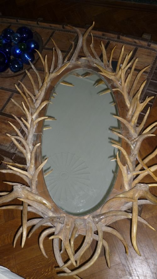 Antique Very Large Antler Mirror
