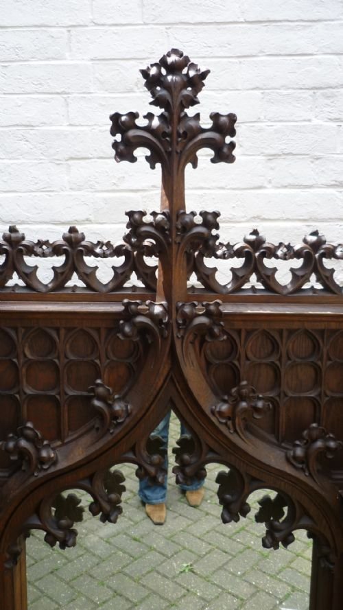 19th Century Church Carved Oak Reredos Mirrors